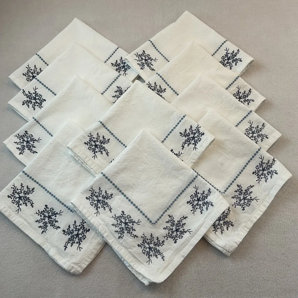 My Texas House Blue Floral White Cotton Napkins Set of 10 Square